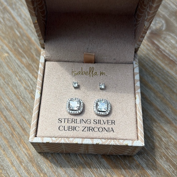 Sterling Silver Stud earrings 2 sets with CZ Stones new in box - Picture 4 of 4